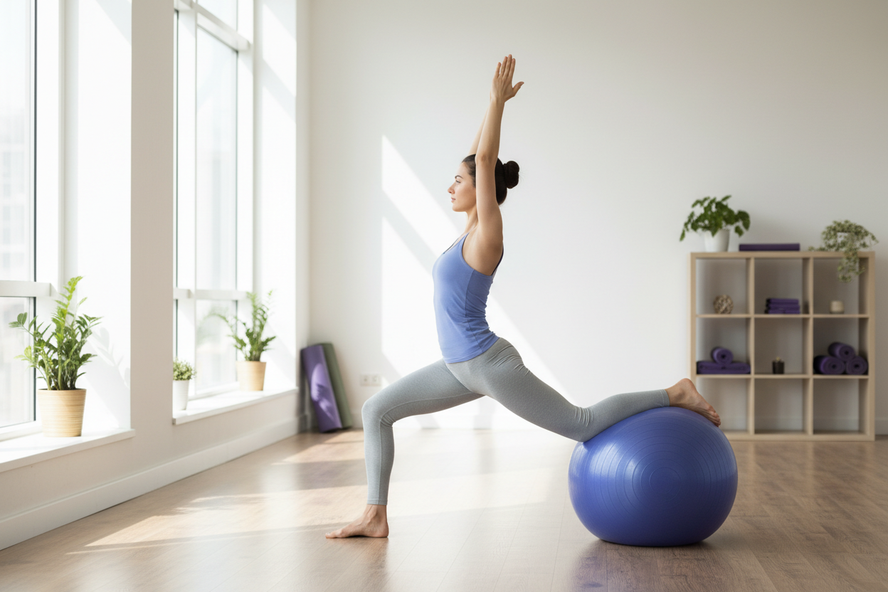 Woman using exercise ball for yoga