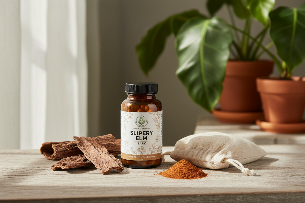 Slippery Elm Bark with natural botanical elements
