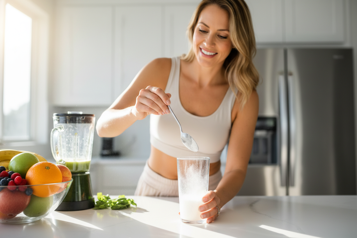 Person using prebiotic fiber supplement in daily routine