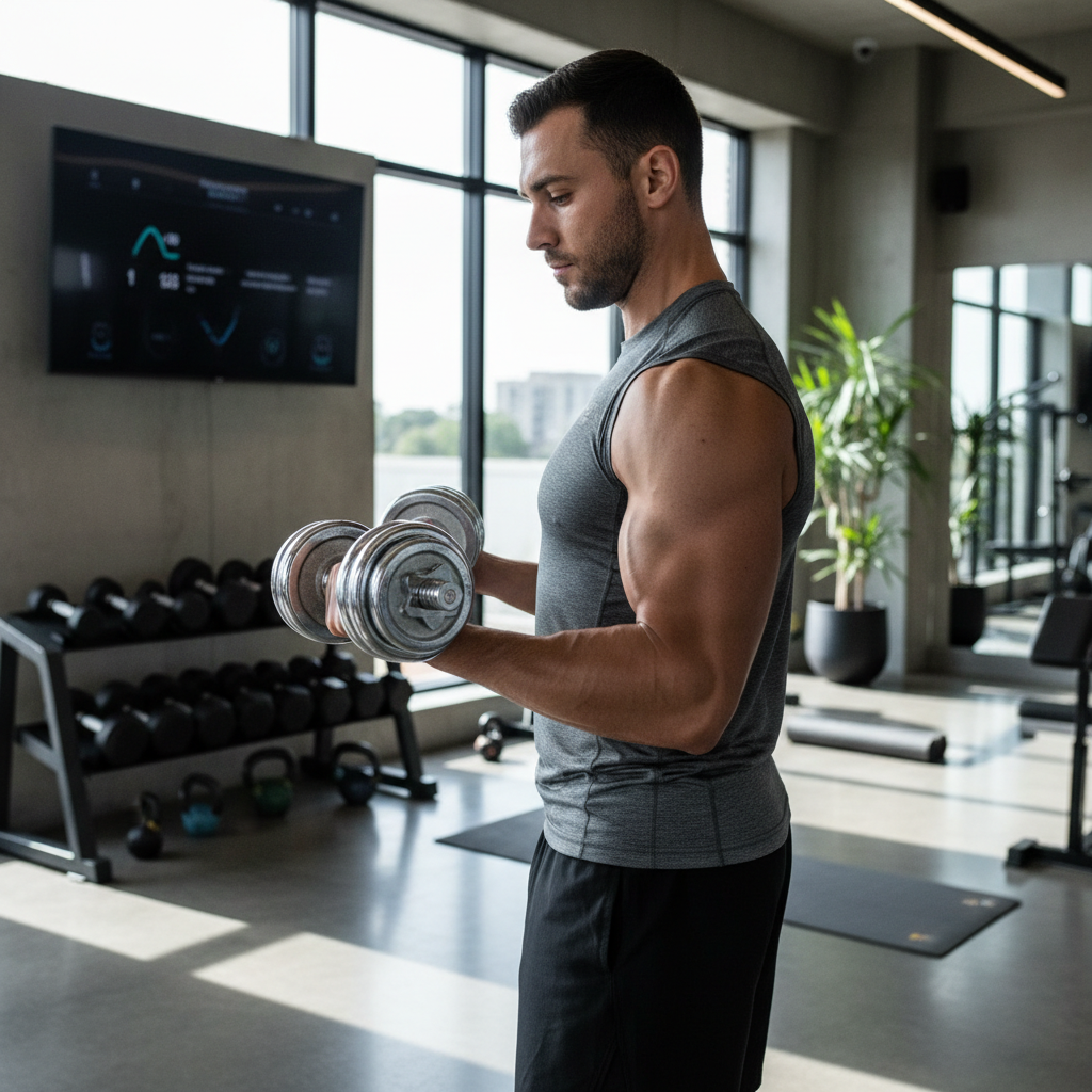 Person doing bicep curls with dumbbells
