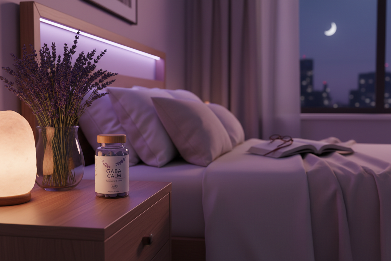 GABA supplement in serene bedroom with lavender