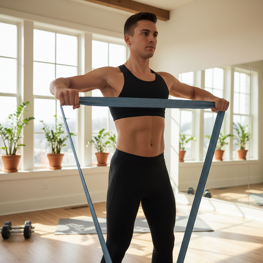 Person using latex-free resistance bands for upper body workout